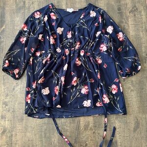 Isabel Maternity Navy Floral Blouse Size Large